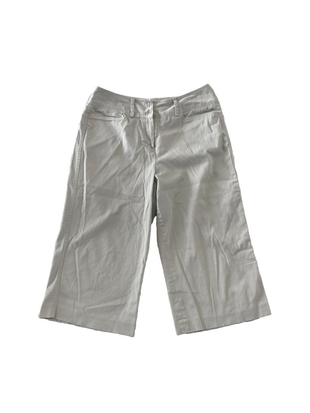Larry Levine Pants Womens Size 10 Khaki Cropped Wide-Leg Capri
